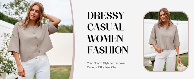 FMEYOA Womens Half Sleeve Cardigan Sweaters Cropped Button Down Tops Oversized Lightweight Ribbed Knit Summer Outfits