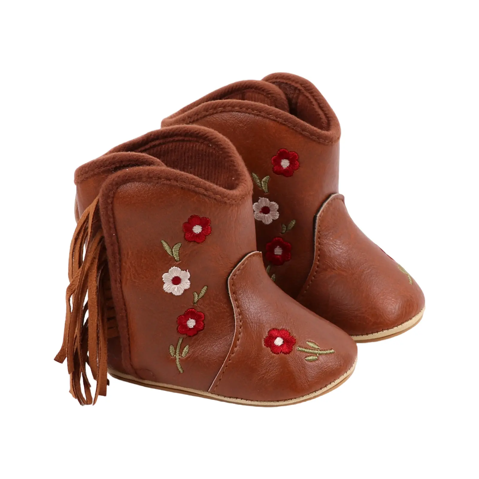 Baby Fashion PU Boots Infant Girls Flower Embroidery Non-Slip Soft Sole First Walker Winter Warm Snow Boots Crib Shoes