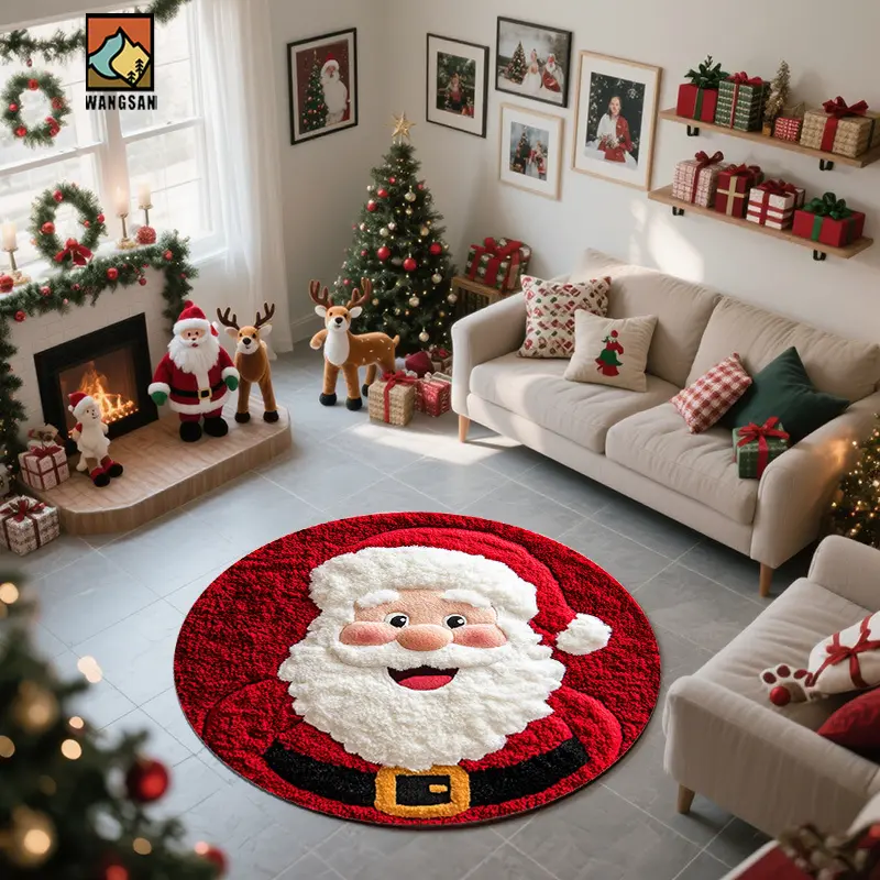1pc 2D Flat Santa Claus Patterned Bathroom Anti-slip Mat, Flannel Material, Round Floor Mat, Plush Decoration, Suitable for Bathrooms, Doors, Kitchens, Living Rooms and Other Occasions, Machine Washable, Anti-slip, Christmas Decoration, as a Gift