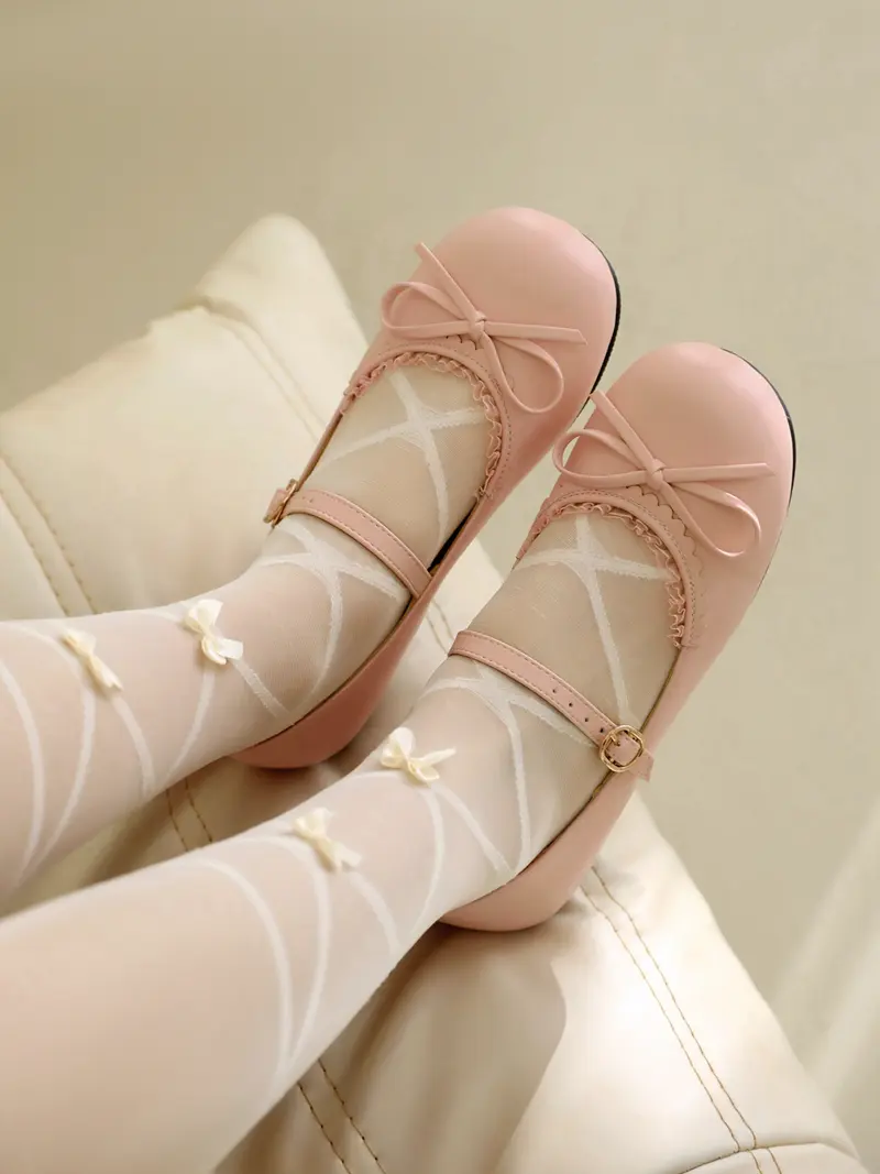 Spring Autumn Pink White Mary Janes Flat Shoes Woman Round Toe Buckle Strap Lolita Girls Student Ballet Flats Plus Size 43 44 45