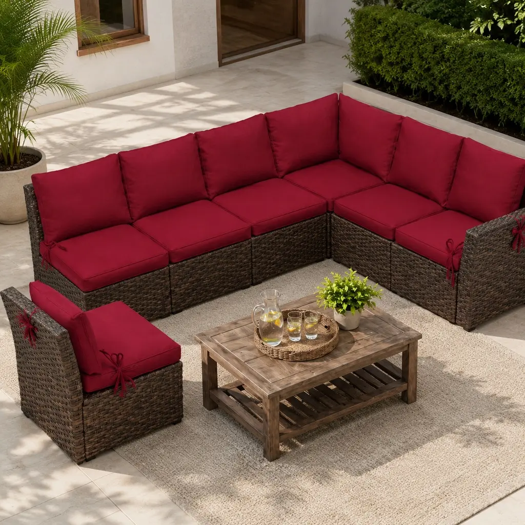 14-Piece Outdoor Patio Cushion Covers for 6-Seater Wicker Rattan Sectional Sofa, Zippered Polyester Seat & Back Slipcovers, Splash-Resistant & Sun-Protective (Covers Only)