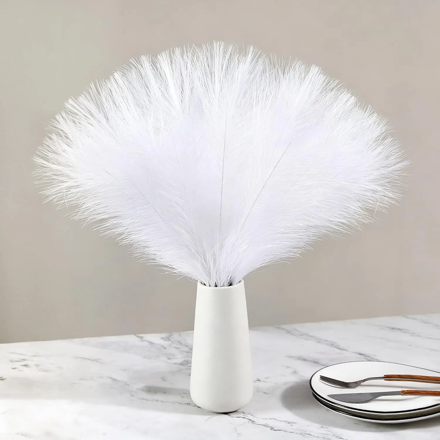 36 count White Pampas Grass 21.6 Inch Faux Pompas Grass Decor | Artificial Pompas Versatile for Vase Filler Wedding Flower Arrangement, Party Decorations, Christmas and  Decor (White)