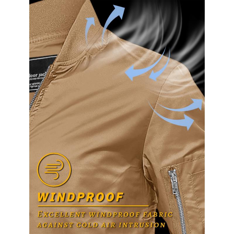 Men's Classic Thermal Bomber Jacket - Lightweight, Soft, Warm, and Windproof with Multi-Pockets, Stand Collar, and Zipper Closure - Perfect for Dating, Running, Party, Working, and Daily Wear in Spring and Fall Seasons