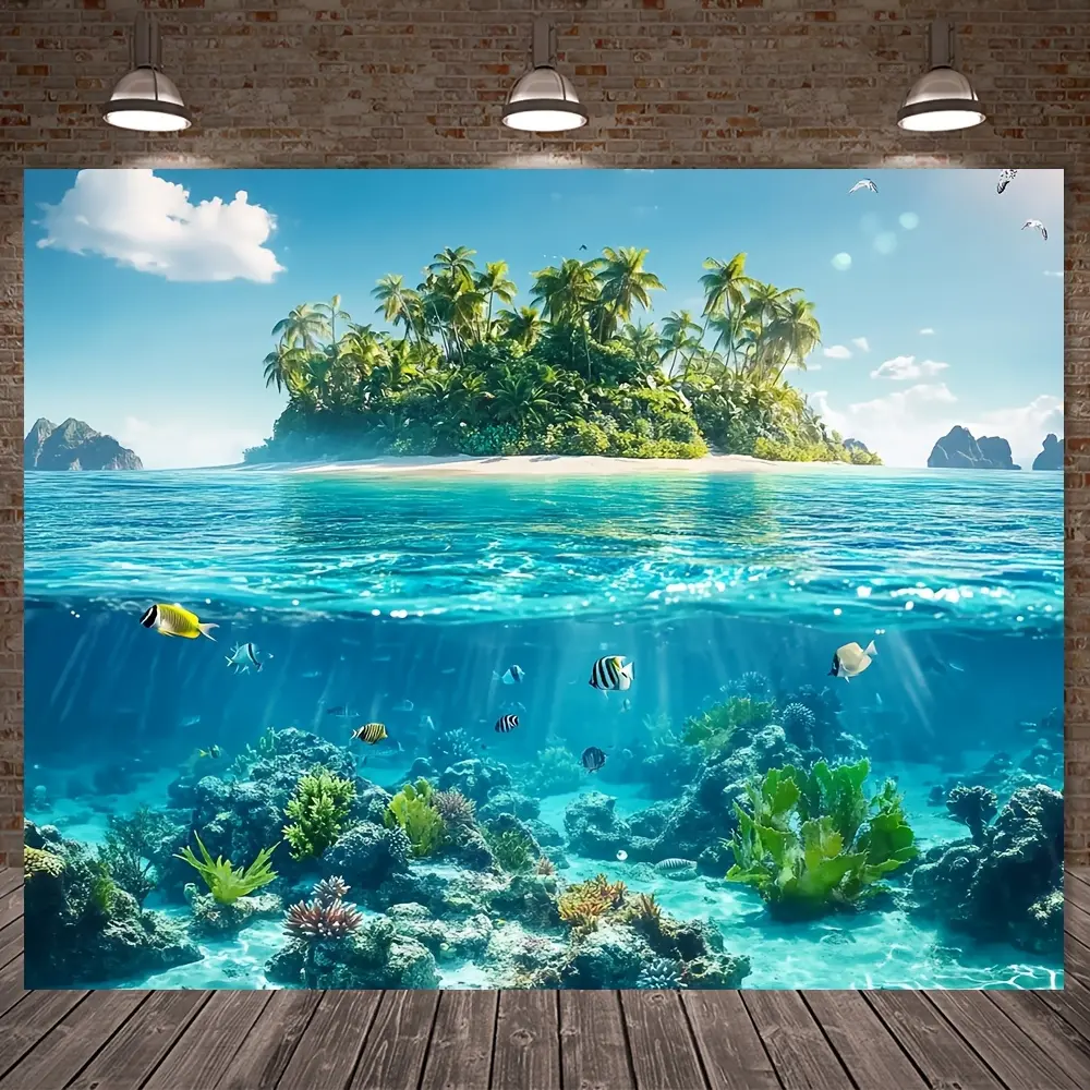 Vibrant Tropical Beach & Underwater Scene Wall Hanging Tapestry, Ideal for Indoor-Outdoor Decor, Holiday Party Use & Photo Props, Perfect Gift for Textile Decor Enthusiasts
