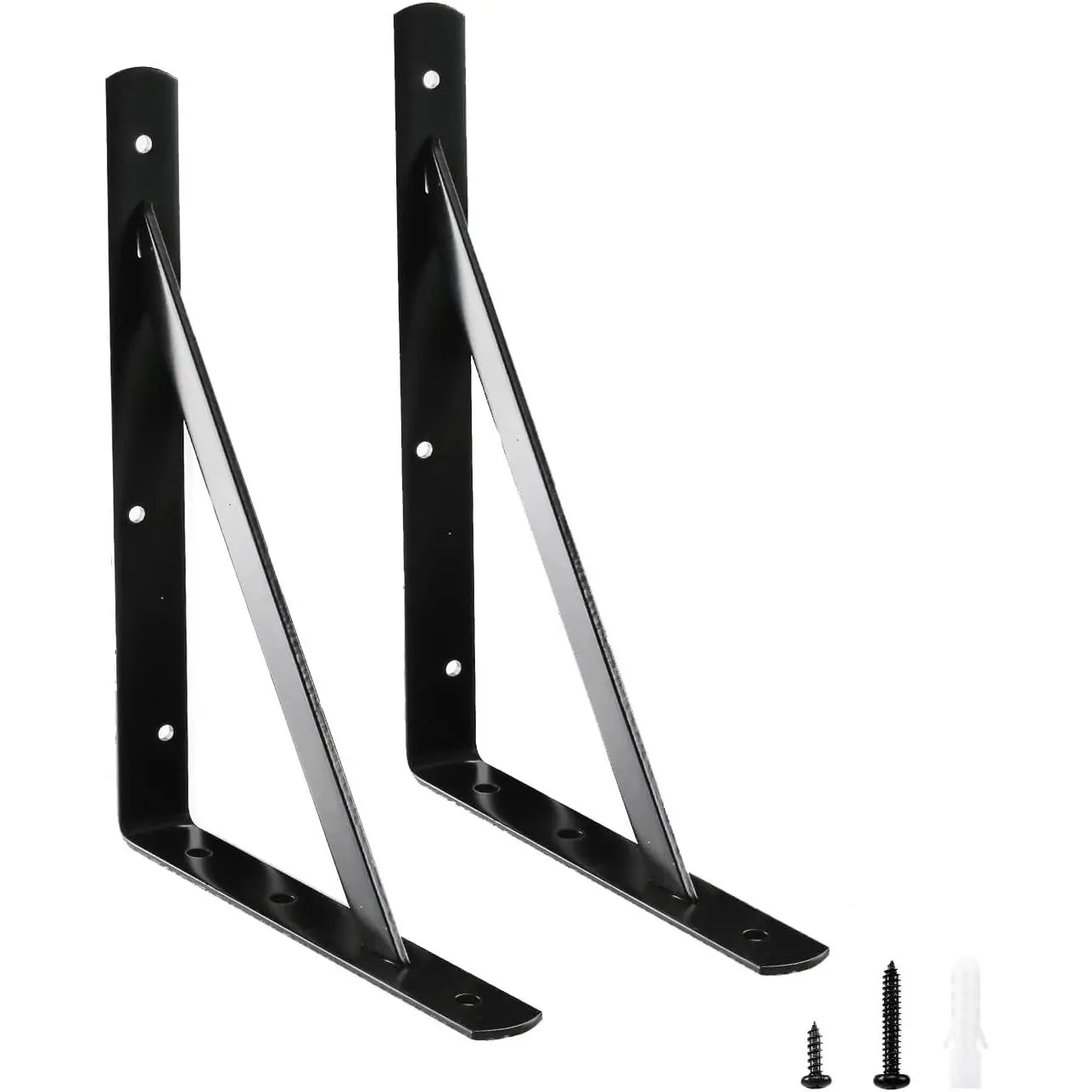 Durable 8-Inch Heavy Duty Wall Mounted L Brackets, 2-Pack 90 Degree Black Metal Supports, 600 lb Load Capacity with Screws for Floating Shelves