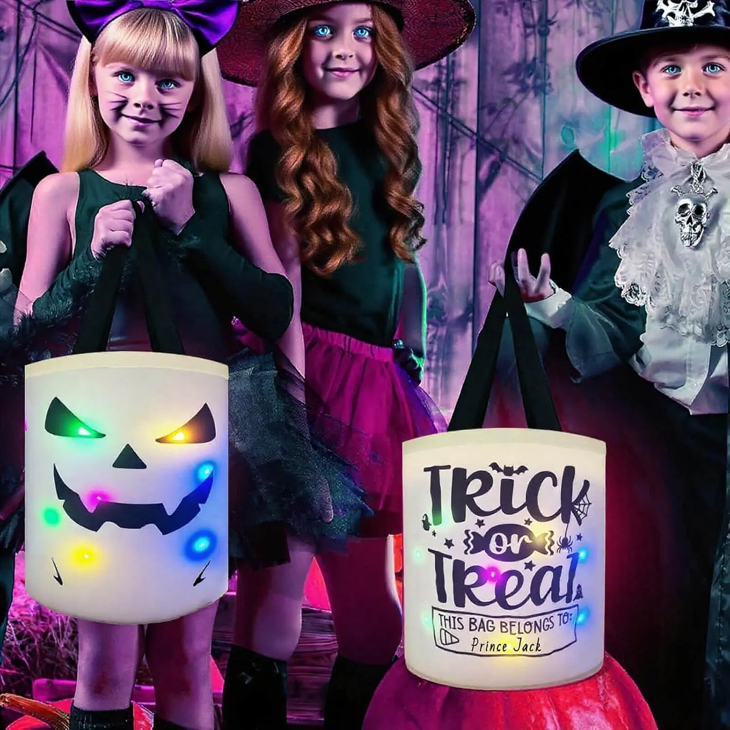 Halloween Trick or  Bags Candy Bucket, Upgraded Light Up  Basket Decoration Multipurpose   Sweet Buckets for Scary Night Party Supplies Favors Festival Decor Gifts 1 Pack