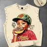 Retro donut fun cartoon boy print sleeveless short vest Loose Fit Sleeveless trendy street punk heavy metal rivet loose vest men's top European and American street beat Y2K vest women's daily versatile unisex sleeveless t-shirt vest 2026