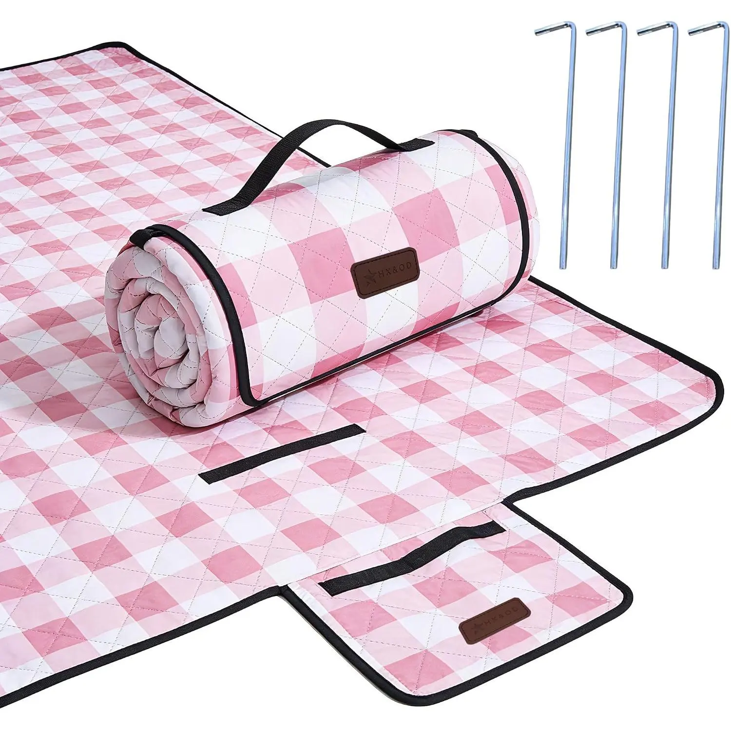Outdoor Picnic Blanket, Extra Large, 80''x80'' Waterproof Foldable Blankets Gingham Picnic Mat for Beach, Camping Grass Lawn Park Accessories Cute Couple Ideas Wedding (Pink, 80”x80”)