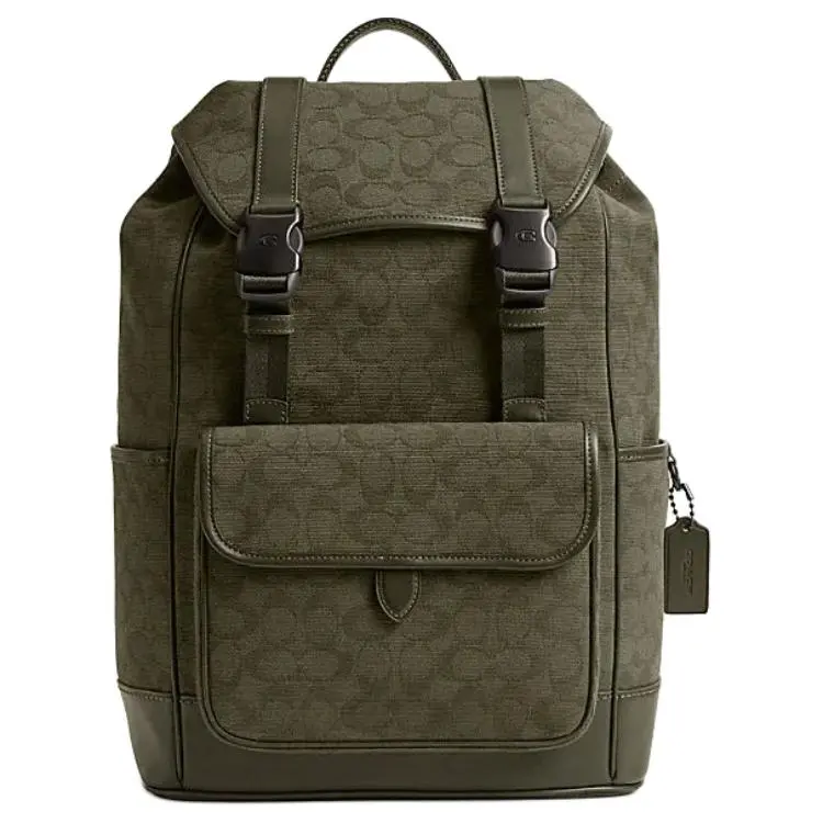 COACH League 29 Classic Logo Fabric-and-Leather Backpack for Men, Military Green