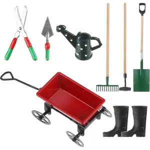 Miniature Fairy Garden Accessories Set 9 Pcs 1:12 Mini Metal Spade Pestle Kettle Wagon Rake Garden Watering Supplies Micro Landscape Ornaments Dollhouse Accessoriesfidget toys