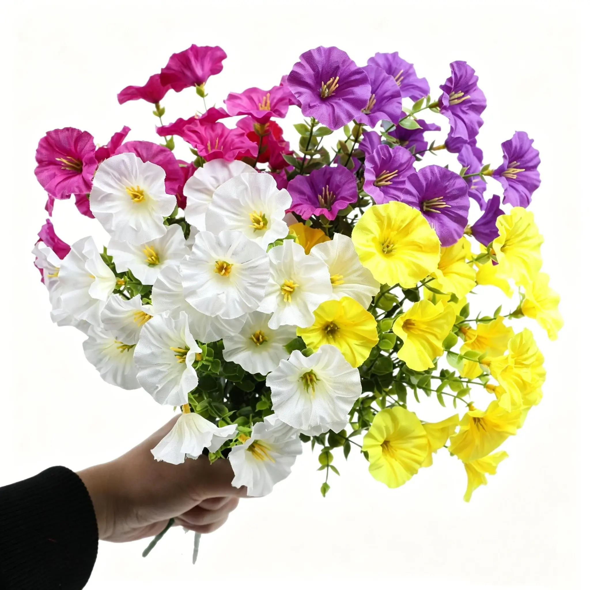8pcs Artificial Morning Glory Shrub - UV Resistant, Non Fading Plastic Flowers, Decorative Fake Plants, Suitable For Outdoor Decoration, Perfect For Easter Holiday Gifts, Decorate Your Garden, Artificial Outdoor Flower