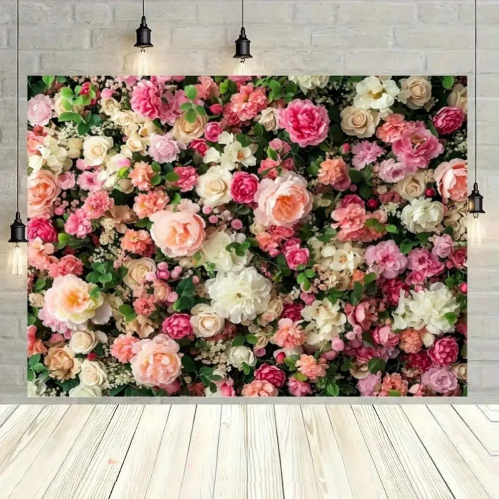Valentine Rose Floral Backdrop Banner Polyester Tapestry, Romantic Flower Background for Wedding, Anniversary, Engagement Party and Photography Decor