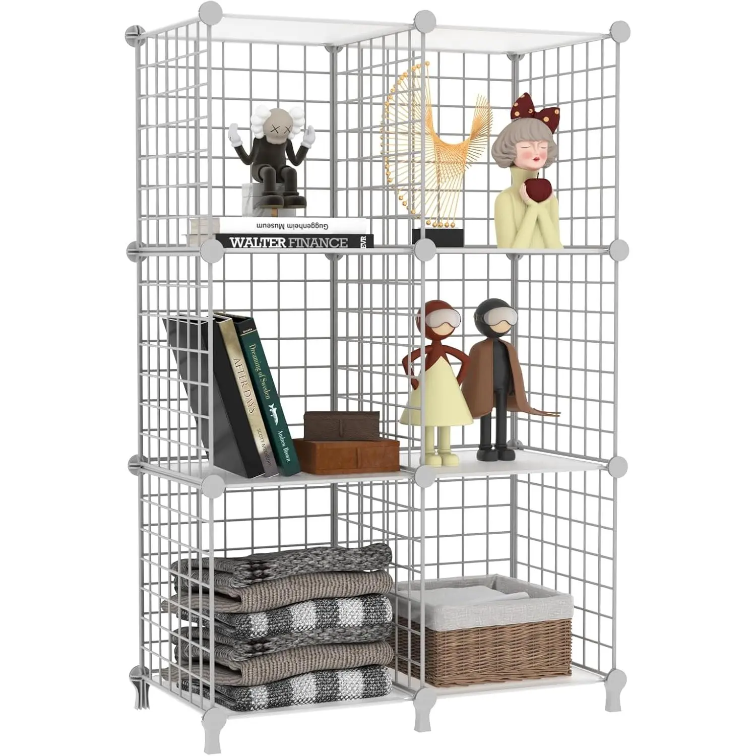 Wire 6 Cube Storage Organizer, Closet Storage Shelves Stackable | Metal Cube Storage Bookshelf, DIY Portable Closet Clothes Organizer, Wire Shelving for Bedroom, , Office White