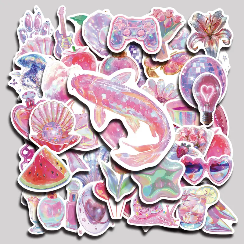 50PCS Pastel Holographic Accents Aesthetic Vinyl Stickers Pack for Laptop Water Bottle Phone Case Skateboard Journal Scrapbook DIY Decoration
