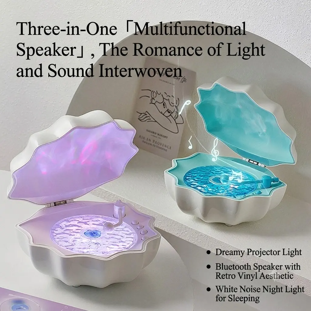 Shell Aurora Projection Bluetooth Speaker White Noise Night Light 3-in-1 Bedroom Decor Birthday Gift