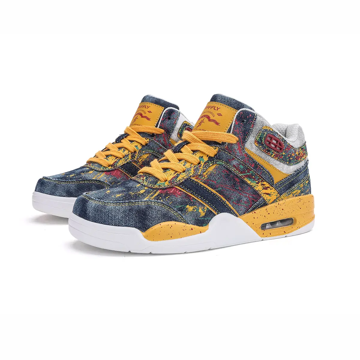 JIFFFLY Men’s mid-top lace-up casual sneakers, textile upper and lining with a PU sole for everyday wear and streetwear