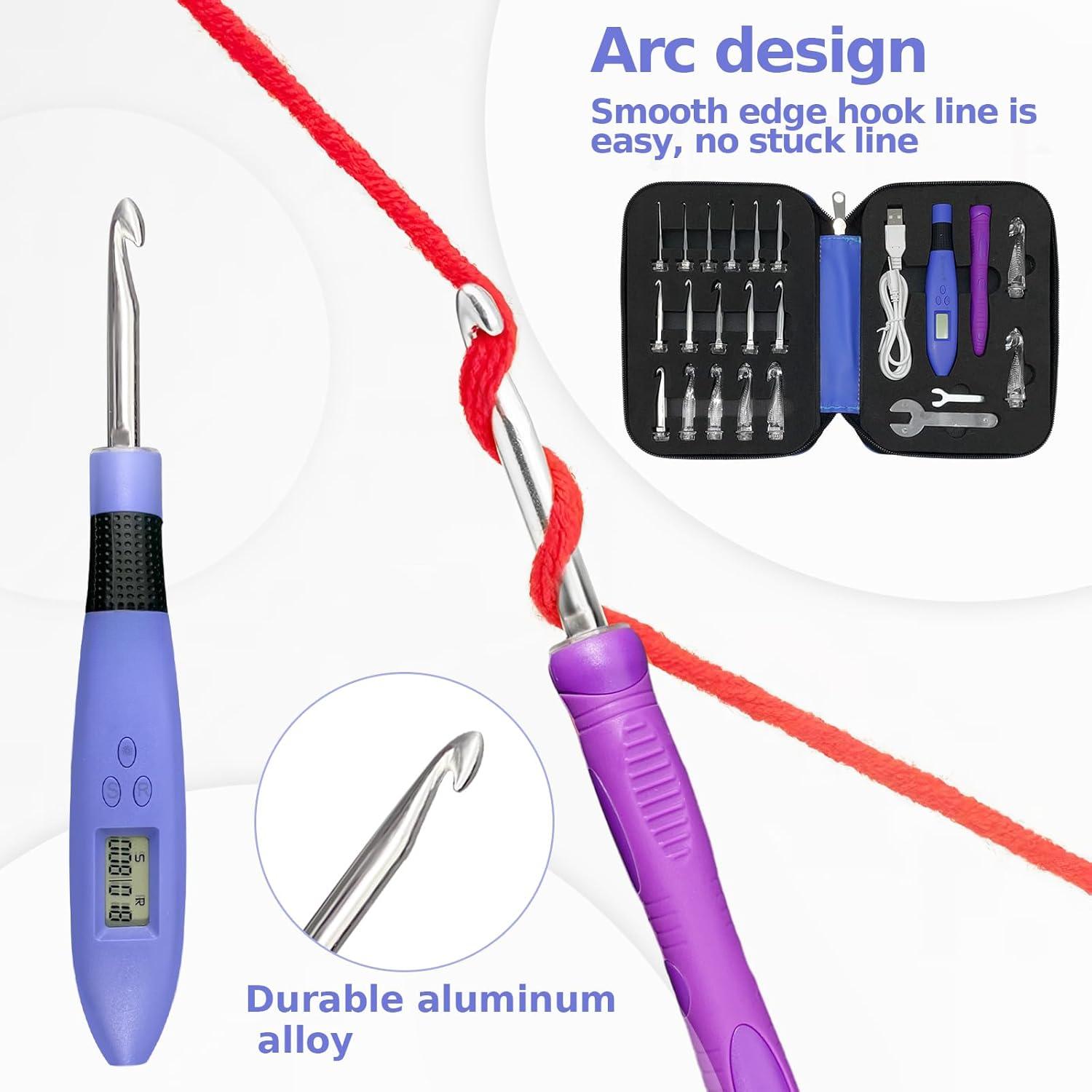 18 Size Lighted Crochet Hook Set, Counting Crochet Hook Set Digital for Stitch and Row Counter, Light up Crochet Hook Set with Case,  Crochet Hooks with 2 Levels Led (Blue, 18 Size)