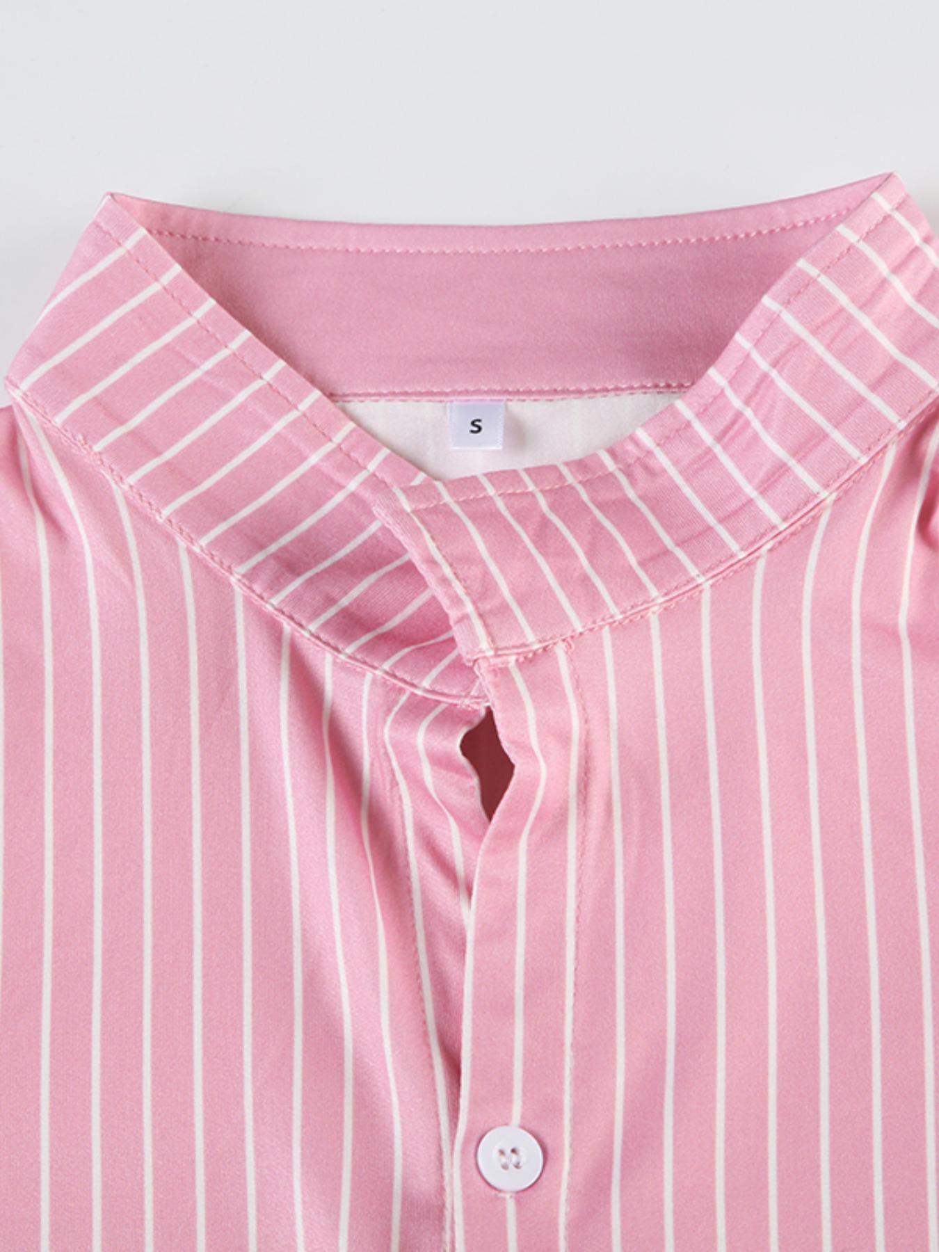 Women's Striped Print Button Front Blouse, Casual Slim-fitting Short Sleeve Button Collared Shirt for Summer, Ladies Clothes for Daily Wear