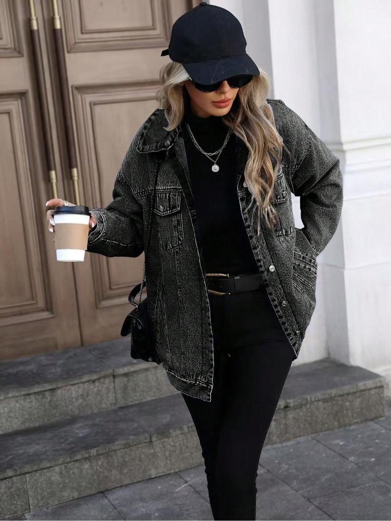 Women's Denim Jacket, Casual Street Fashion Long Sleeve Outerwear for Daily Wear, Ladies Clothes for All Seasons
