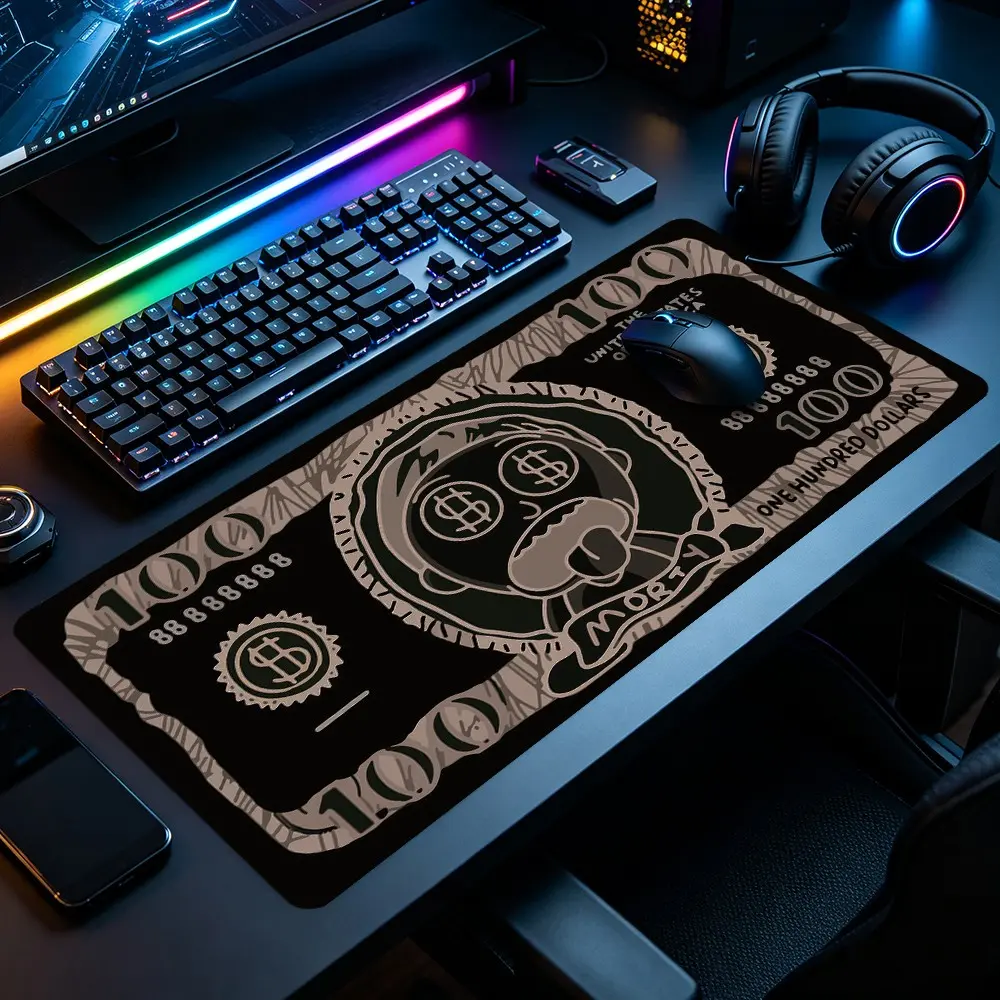 Cartoon Money Dollar Bill Large Gaming Mouse Pad, Computer Mouse Pad Black Funny Pattern Design Stitched Edge Non-Slip Thick Rubber Base Smooth Top Surface Desk Protection For Game Room Office Desk, Perfect For Gaming Enthusiasts & Office Workers