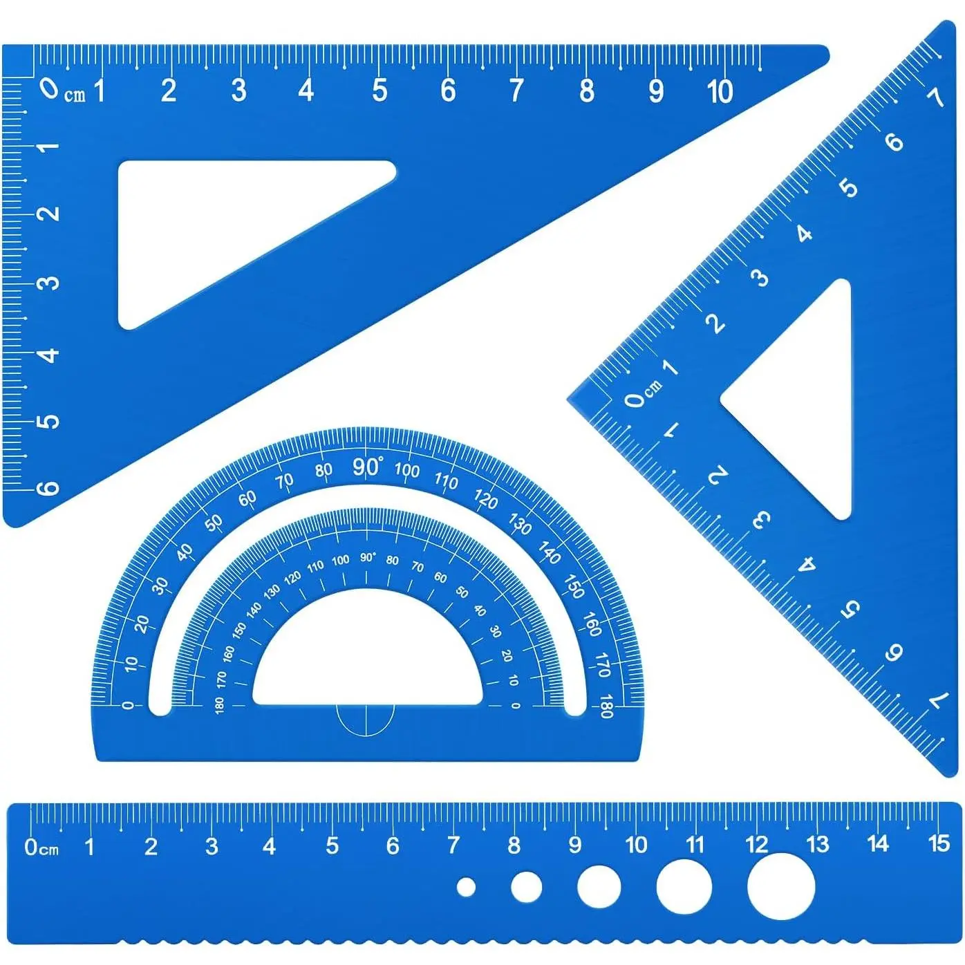 Triangular Ruler Set, 4 count  Alloy Ruler, Metal Drafting Ruler, Geometric Protractor for Students, Draftsmen, Engineers, School Office Supplies (Sky Blue)