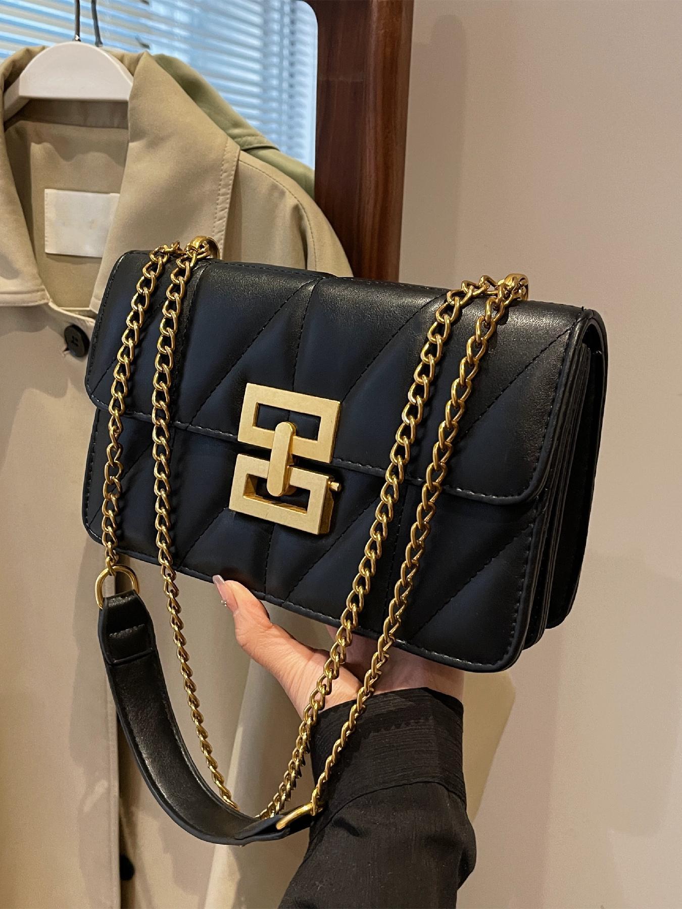 Fashion Chain Strap Quilted Pu Leather Square Bag, Simple Plain Rhombus Embossed Fashionable Crossbody Bag, with Adjustable Shoulder Strap, Daily Commuting for Women, Handbag Shoulder Bag