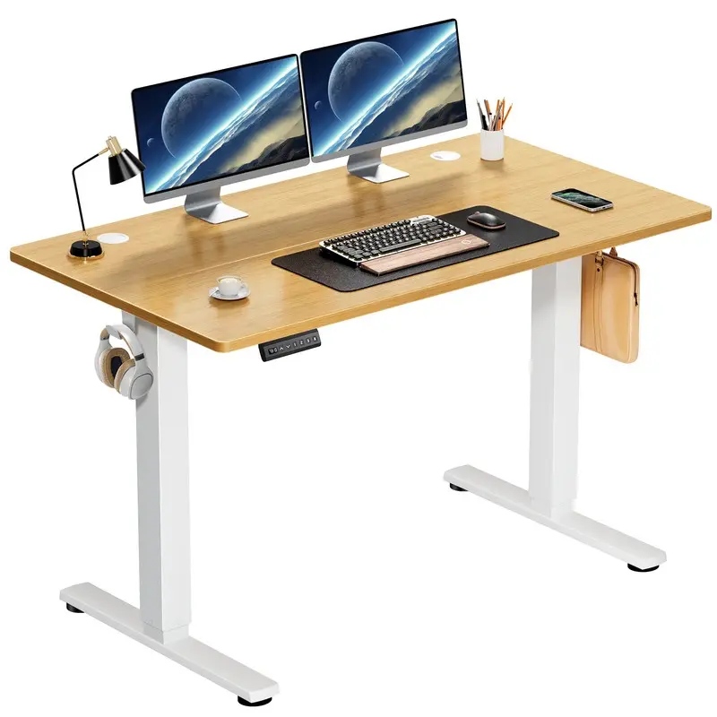 Aobtkel Electric Height-Adjustable Standing Desk, 40x24 in Wooden Top Ergonomic Sit-Stand Workstation for WFH Setup & Study, Durable EPA & CARB Certified Office Furniture Table, Assembly Required