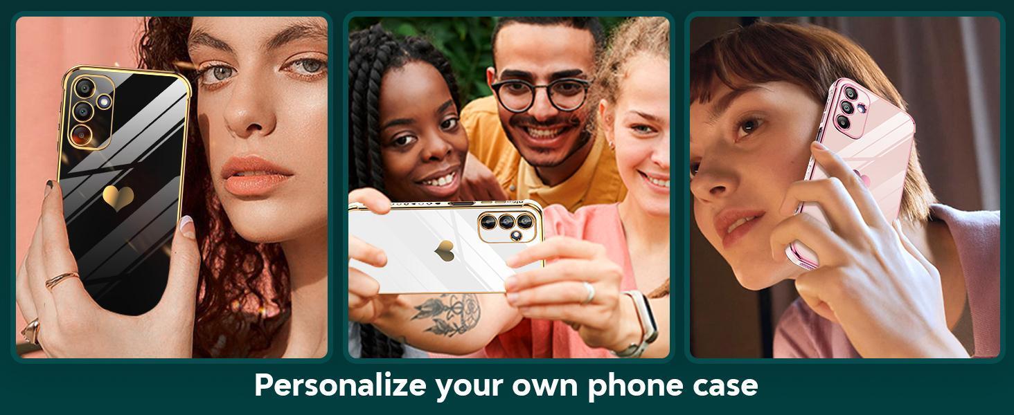 for Galaxy A15-5G Phone Case: with Tempered Glass Screen Protector [2 Pcs]+ Full Camera Lens Protection, Love Heart Plating Girly Women Luxury Shockproof Android A 15, Pink