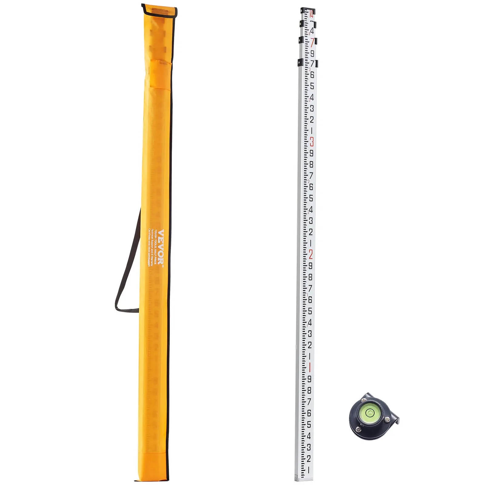 【toolupgrade】VEVOR Aluminum Grade Rod, 14-Feet/10ths 6 Sections Telescopic Measuring Rod, Double-Sided Scale 1/10 ft Leveling Rod Stick, Aluminum Alloy Survey Rod w/ Bubble LevelCarrying Bag for Houses, Walls, Floors