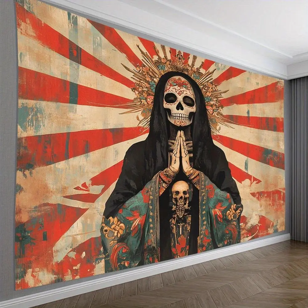 Halloween Retro Skeleton Queen Tapestry, Wrinkle-Resistant Synthetic Decorative Room Decor for Living Room, Birthday Homestays