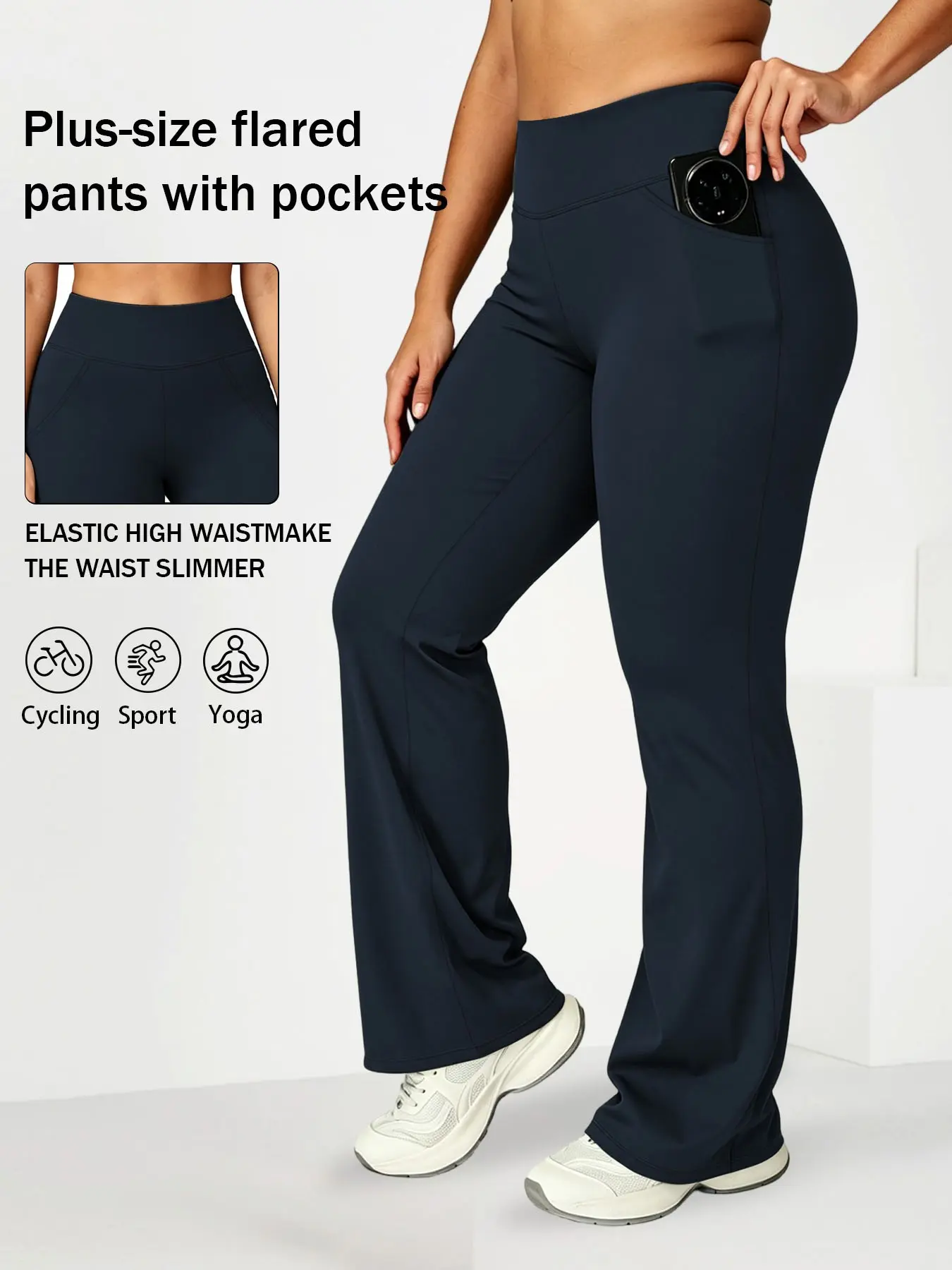 Plus Size Women High Waist Flared Pants, Fitted Tight Jeans with Pockets, Soft Stretch Comfort, Versatile Casual Fashion for All Seasons, Bottom