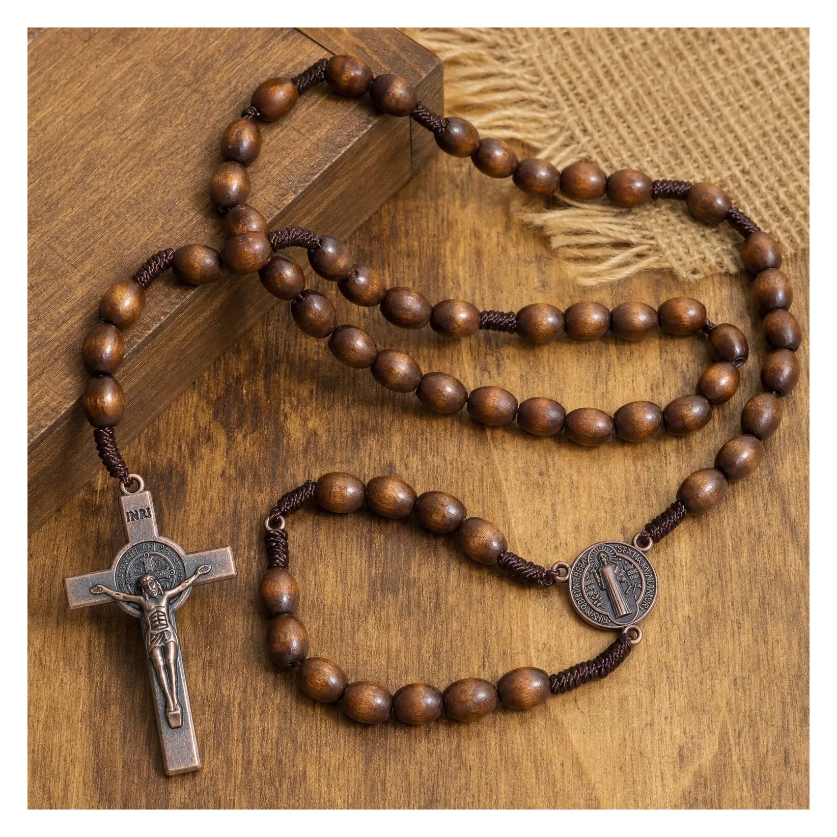 Handmade Wooden Catholic Rosary Beads Necklace, Christian Prayer Beads, Religious GiftGift