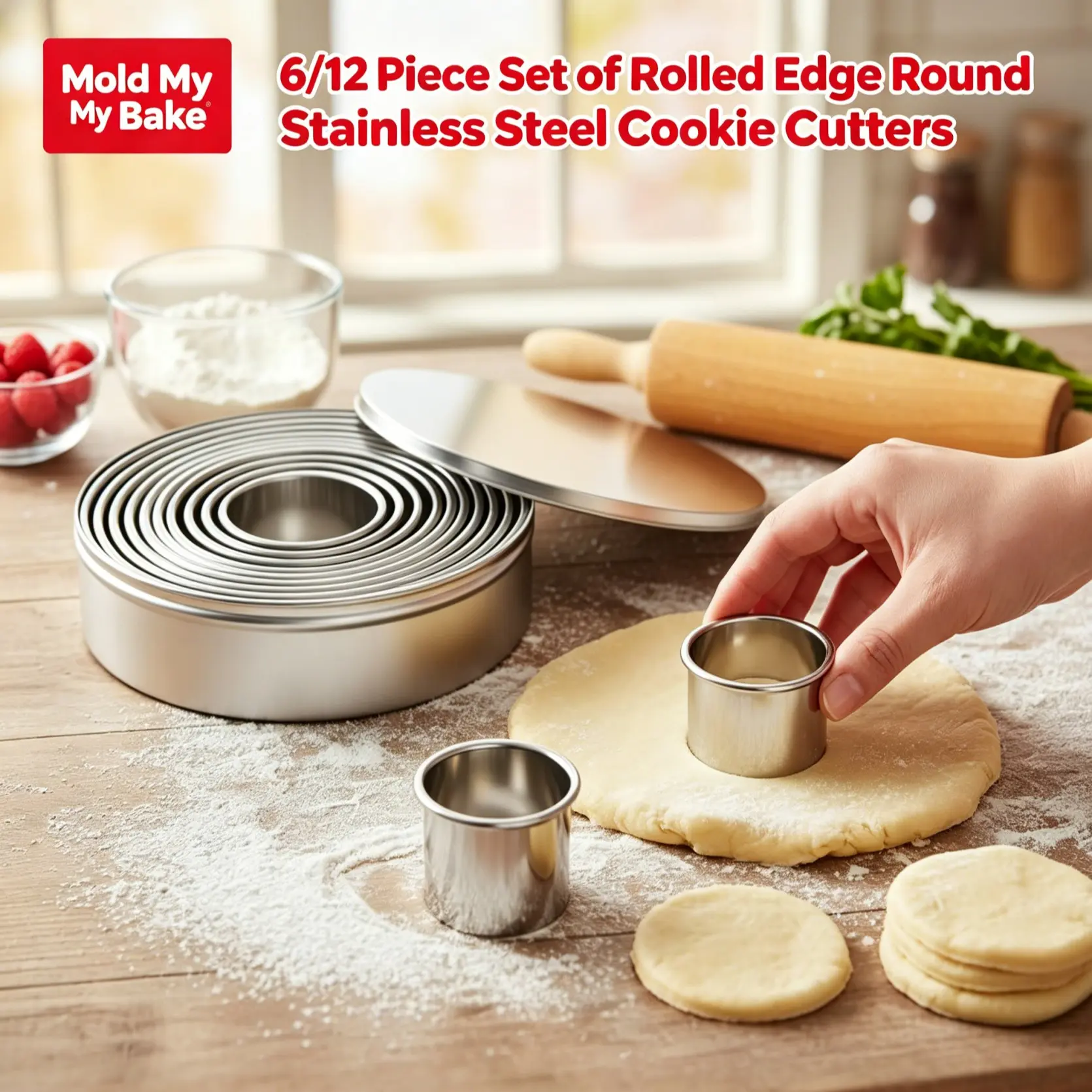 6/12 Piece Stainless Steel Cookie Cutter Set with Storage Box, Baking Utensils, Essential Bakeware, Baking Mold for Cakes, Donuts, Crafts, Dishwasher Safe, Gift Packaged