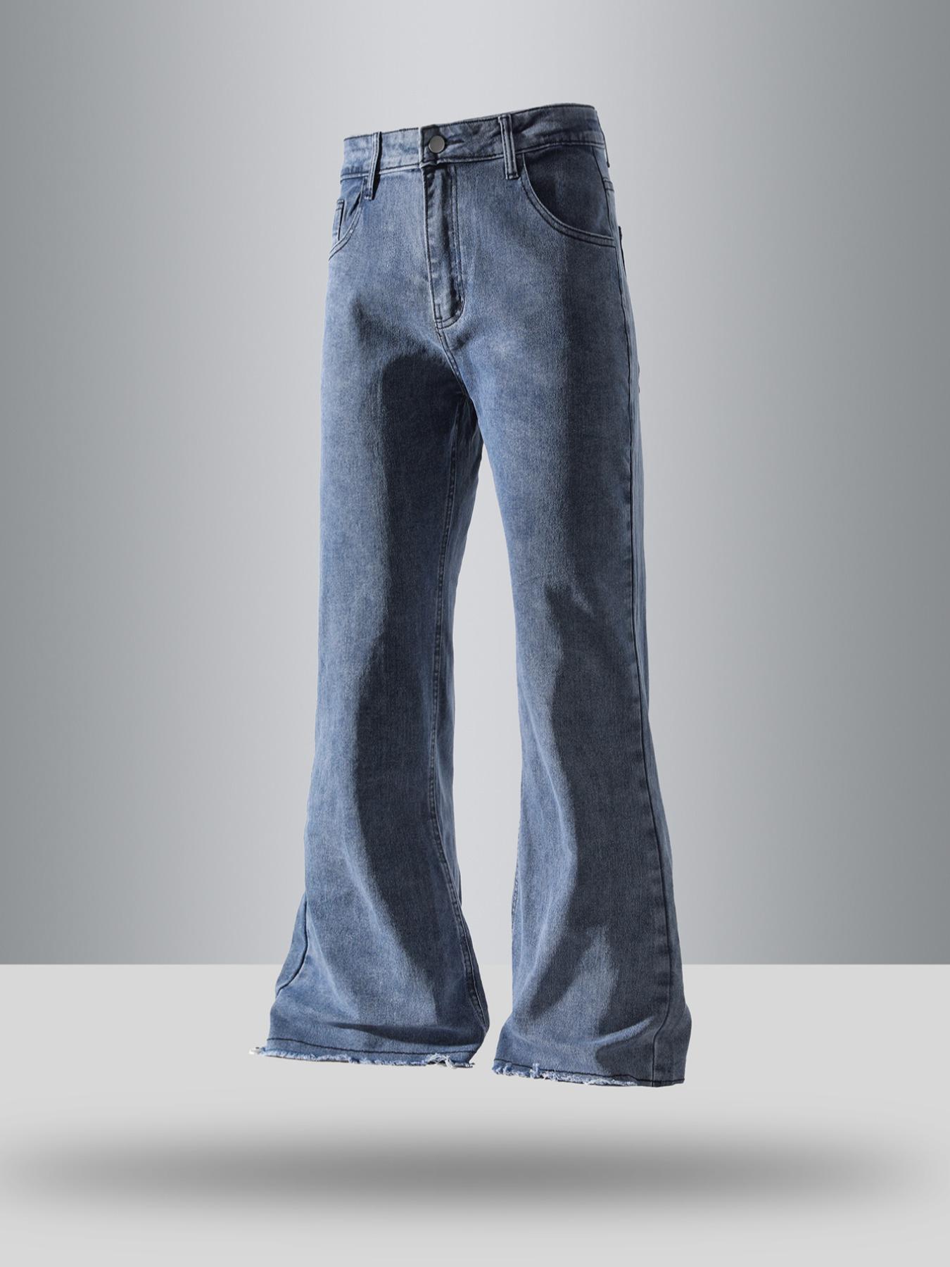 Men's Solid Color Flare Leg Jeans, Street Fashion Casual Comfy Denim Pants for Daily Wear, Mens Bottoms for All Seasons, Streetwear