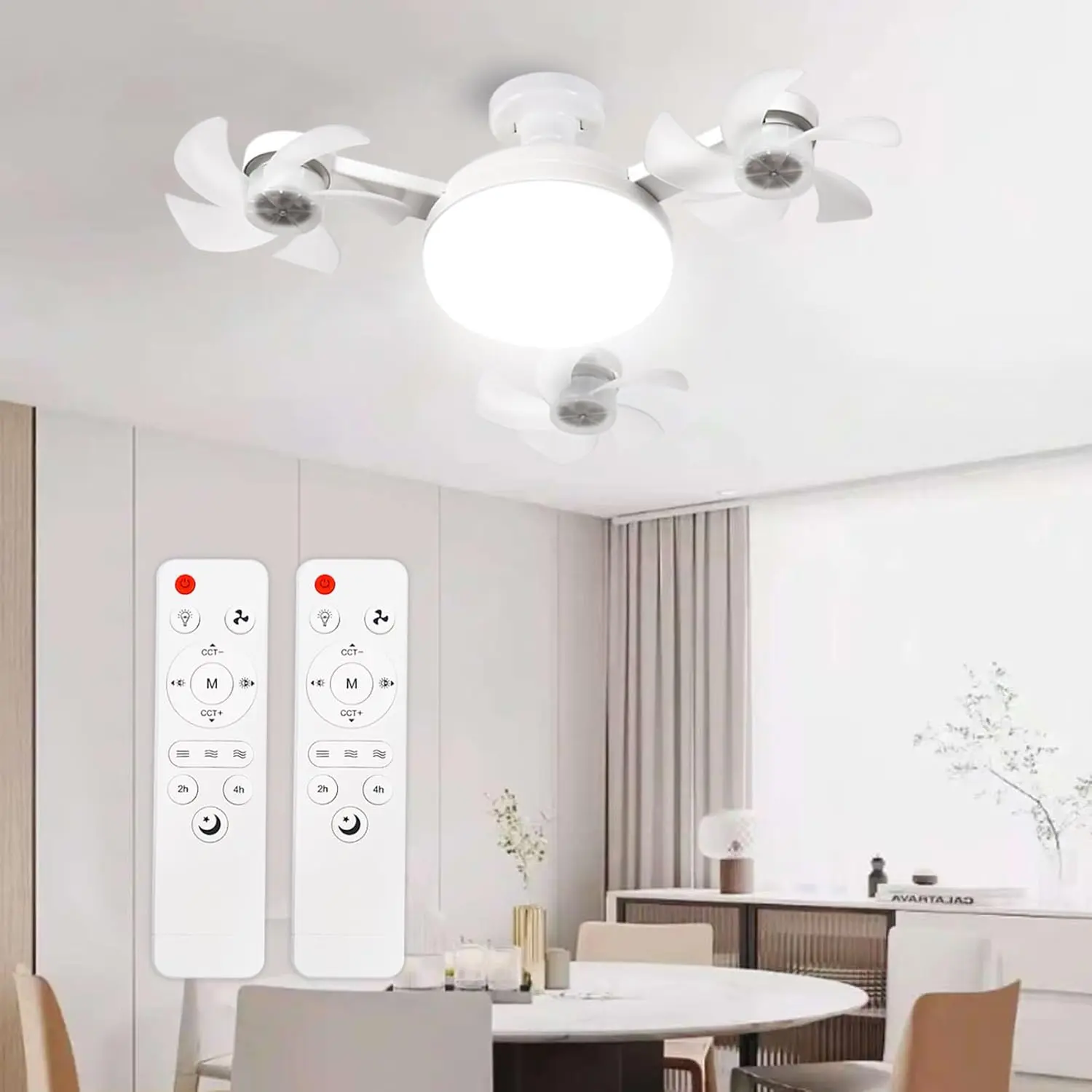 Socket Fan Light with Remote, Screw in Ceiling Fan, Light Bulb Fan with Dimmable LED, 3-Speed, Easy Install, Light Bulb for Bedroom, Kitchen, Working Space