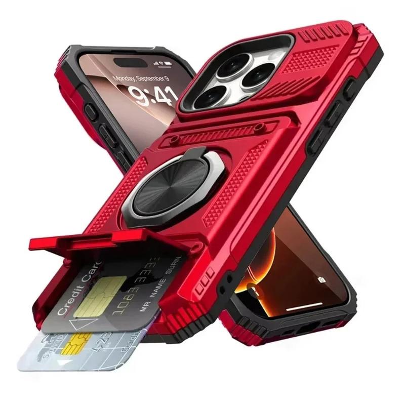Heavy Duty Magnetic Rotated Ring Holder Phone Case For IPhone 17 Air 16 15 14 Plus 13 Pro Max Anti-Drop Wallet Protection Cover