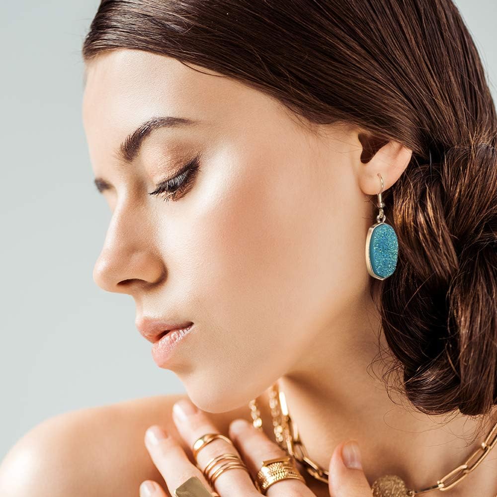 12 Pairs Teardrop Druse Crystal Drop Dangle Earrings for Women Cubic Zirconia Huggie Hoop Earring Jewelry Set Christmas Gifts