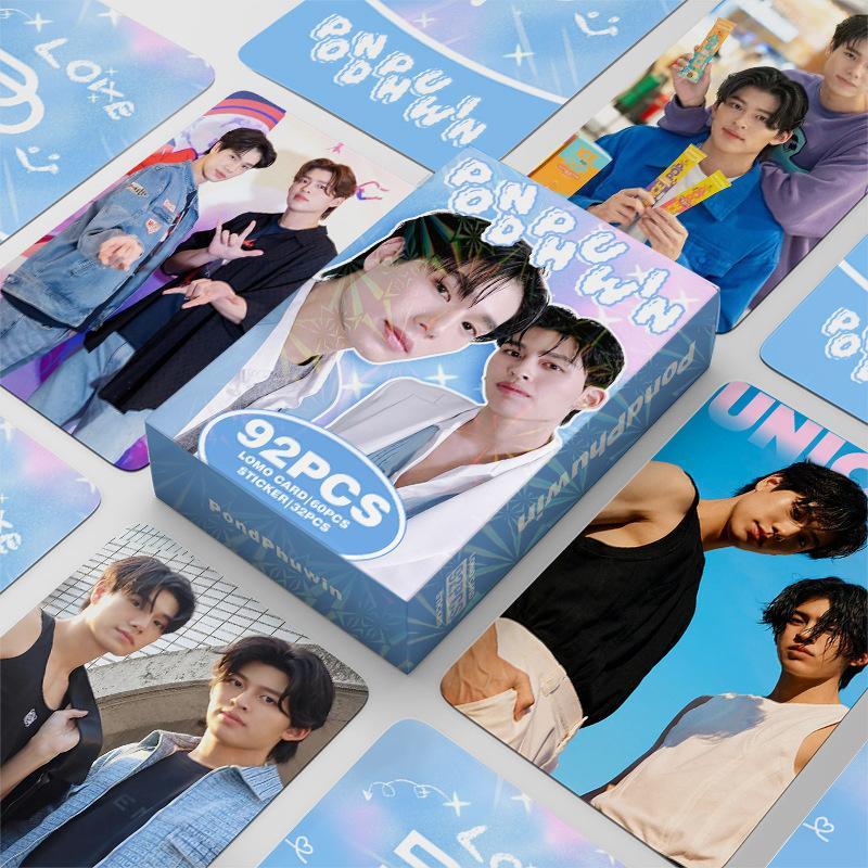 92Pcs/Set PONDPHUWIN Thai Star Laser Lomo Card Drama CP Pond & Phuwin Holographic Photo Cards with Stickers