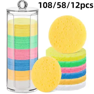 108/58/12pcs Compressed Facial Sponges, Disposable Natural Face Sponges, Round Soft Pads, Cleansing Exfoliating, Makeup Removal, Travel Friendly, Facial Cleansing Tool, Beauty Tools