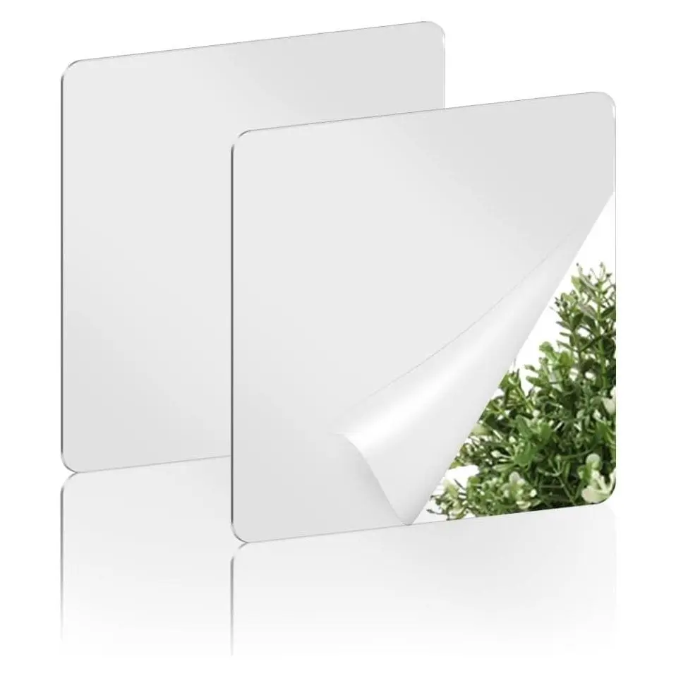 2 Pack Self-Adhesive Acrylic Mirror Sheets, 2mm Flexible Shatterproof PS Frameless Wall Mirrors for Bathroom Vanity & Entryway, 6 x 6 InchesGift