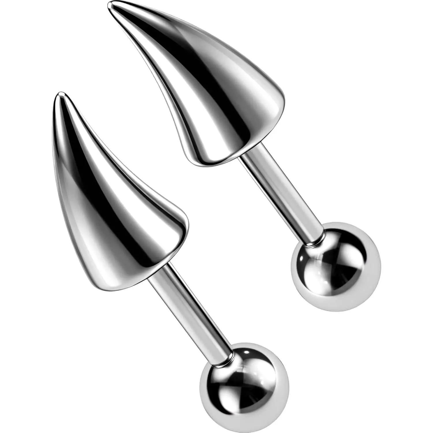 Unisex Solid Titanium Helix Barbells - 16G, 2-Count Devil Horns Spike Internally Threaded Earrings, Easy Insertion Punk Look Cartilage Studs for Women Men