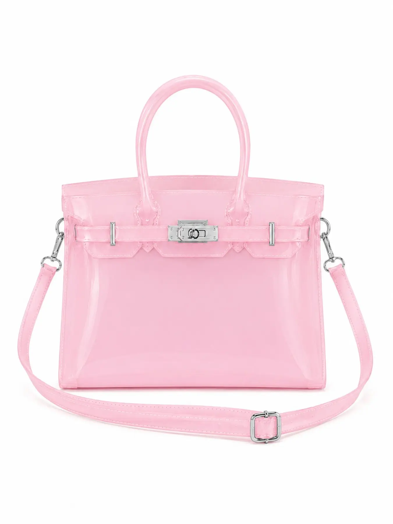 Clear Jelly Handbag for Women, PVC Transparent Satchel Purse with Silver Lock Hardware, Top Handle Shoulder Crossbody Bag with Adjustable Strap, Fashion Crossbody Purse, Fashionable Crossbody Bag, Fashion Crossbody Bags