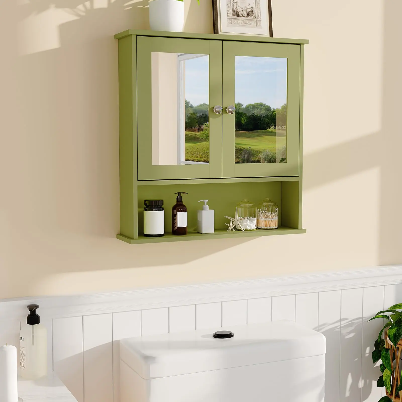 Gaomon Durable Wooden Wall-Mounted Bathroom Medicine Cabinet - Storage Organizer with Adjustable Shelf, Over-Toilet Installation, Multipurpose for Bathroom, Kitchen