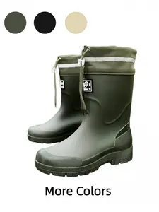 Multi Colors Men Mid Calf Reflective Rain Boots Work Commute Wading PVC Adjustable Cuff Waterproof Anti-Slip