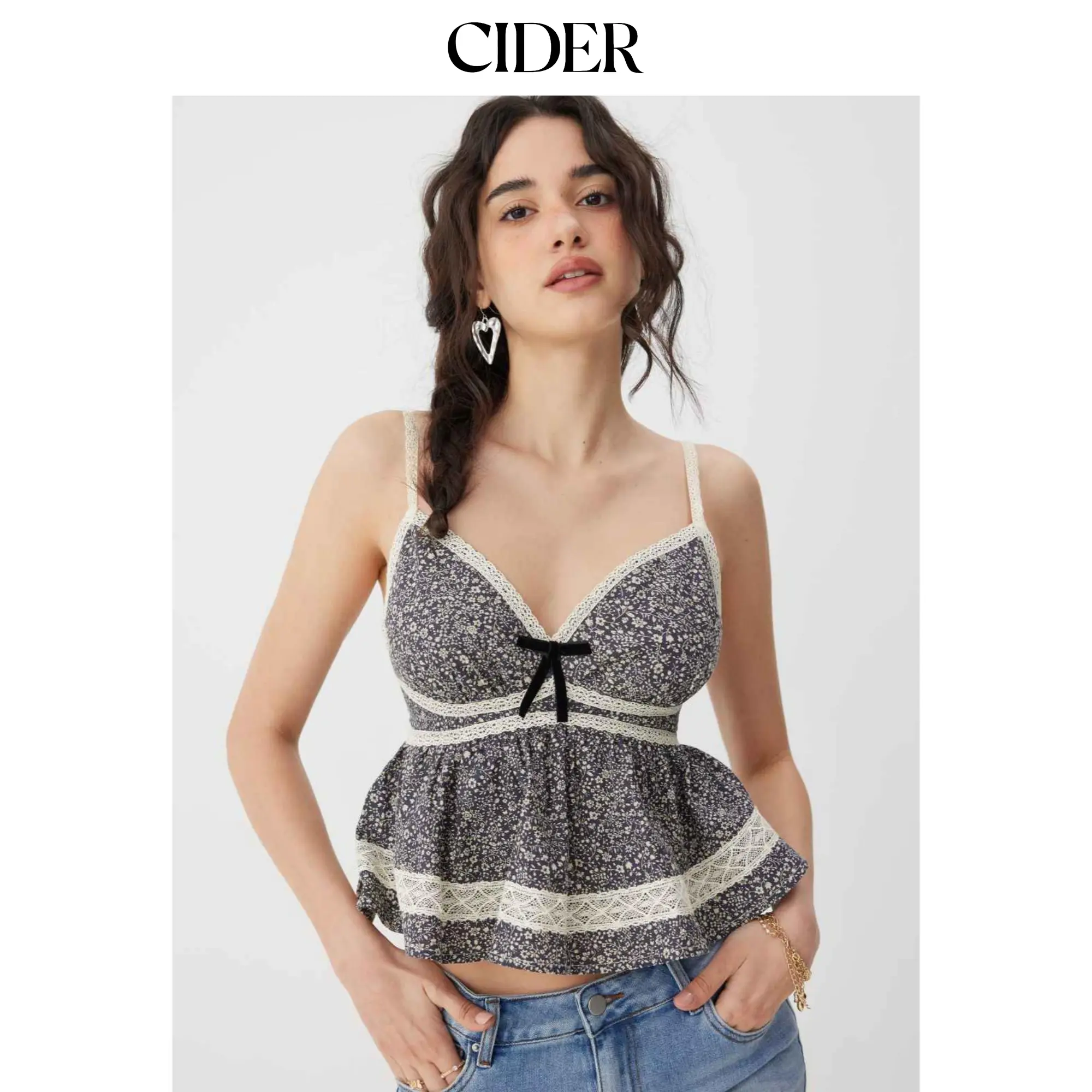 Cider Floral Lace Panel Peplum Hem Cami Top SummerWins SummerFinds