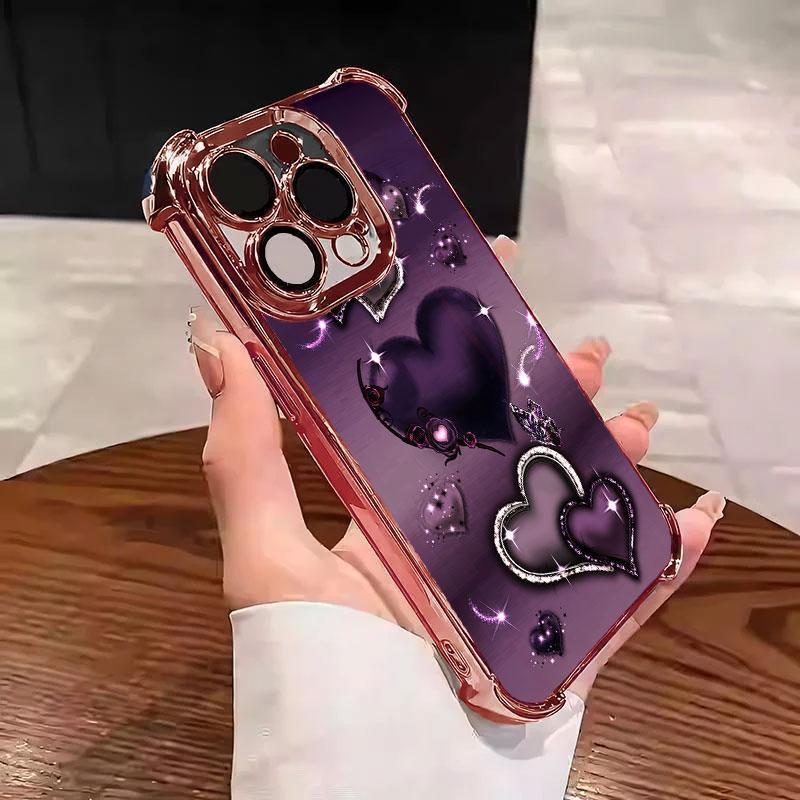 Heart Pattern Phone Case, Anti-drop Cellphone Protective Case, Total Protective Shockproof Mobile Phone Cover for iPhone 11 12 13 14 15 16 17 Pro Max/Pro/Plus/Air, Phone Decoration # IPAX1.