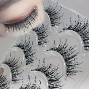 5 Pairs Thai Rhinestone Dopamine False Lashes, Long Dense Blinks, Natural Curl, Festival Music, Christmas Cosplay, Sparkly Fake Eyelashes