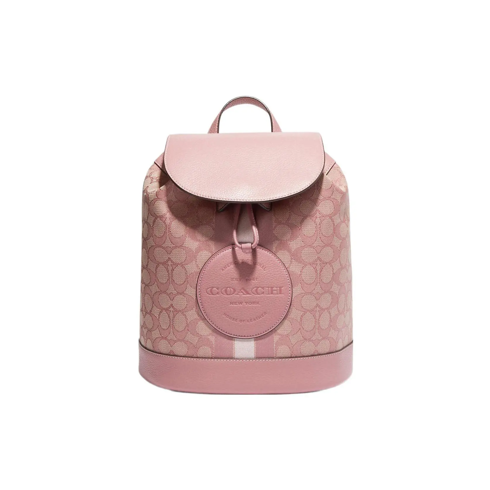 COACH Dempsey 26 Backpack – Women’s Classic Stripe Logo Design in Pink Pebbled Leather and Fabric, Adults, Female