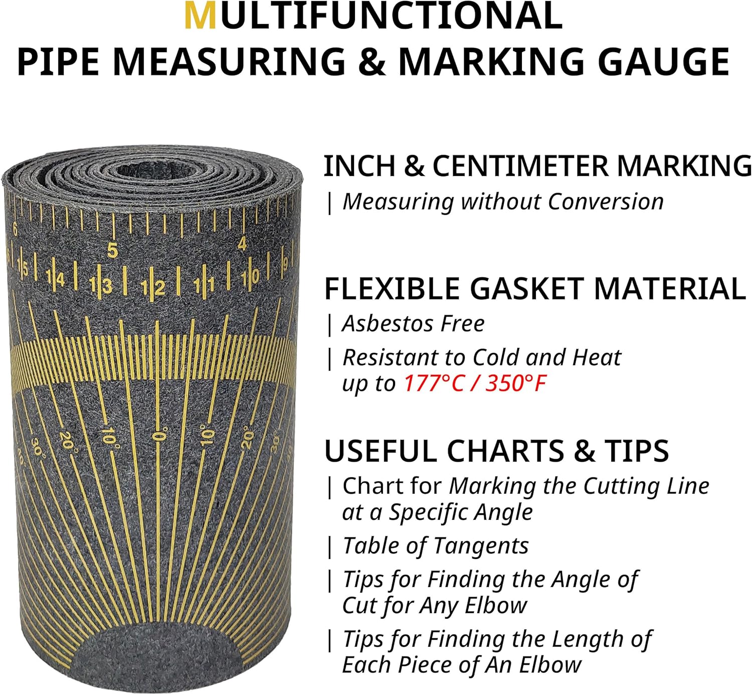 Pipe Wrap Around, Grey Pipe Measuring Tool, Flex Angle Measuring and Marking Gauge