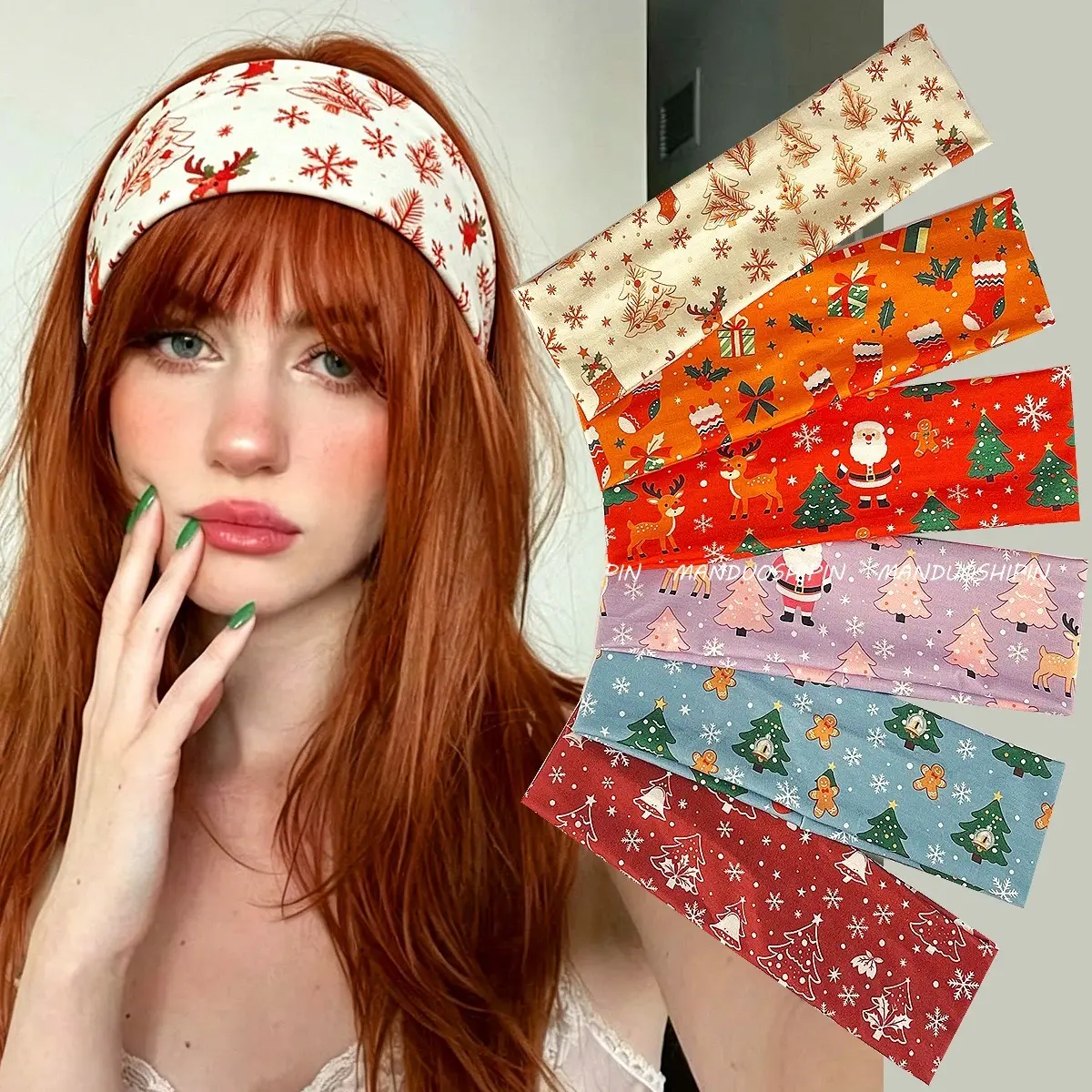 6/1PC New christmas hair band cute reindeer gingerbread man print headband holiday party headwear gift Non Slip Sweatband for Yoga Workout Daily Party Hair Accessories